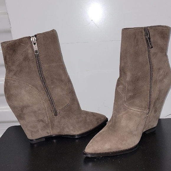 Ash Taupe Suede Heeled Boots - Picture 1 of 6